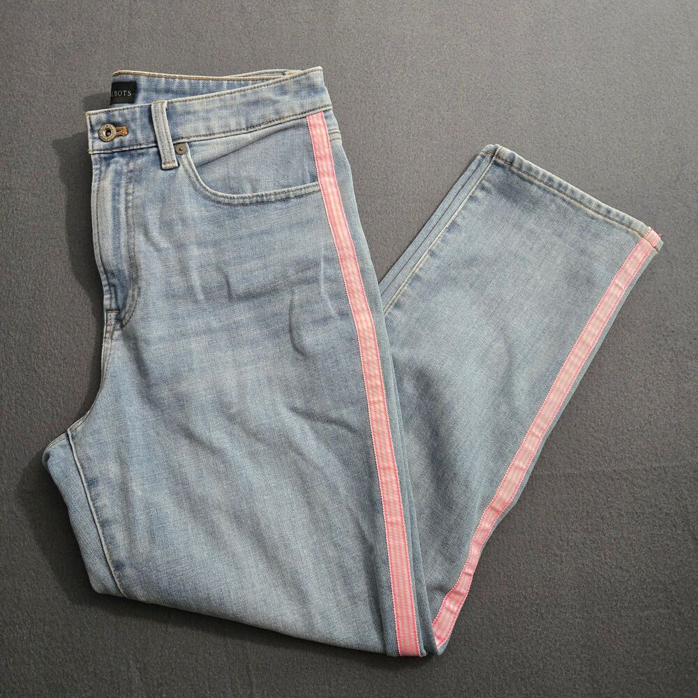 Talbots Women 8 High Rise Modern Ankle Pink Stripe Straight Leg Jeans
